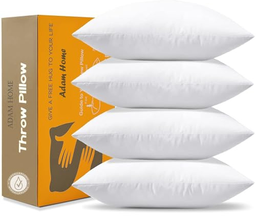 Adam Home Cushion Inserts 45cm x 45cm (18 x 18 inches) Quick Rebound Fluffy White Cushion Inner, Perfect Hollowfibre for Sofa Cushion Pads (Pack of 4)