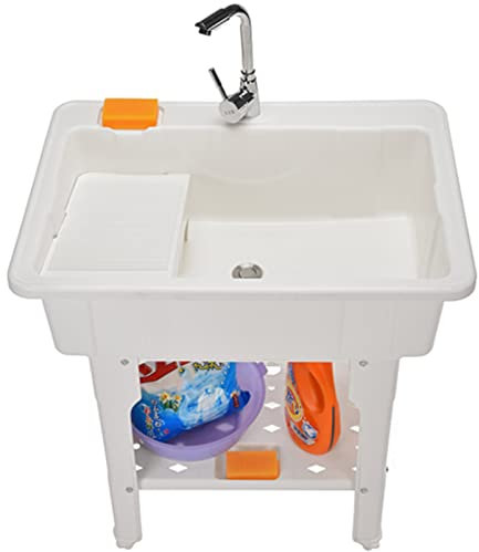 Utility Waschbecken Wäsche Wanne Slop Waschbecken Waschbecken, Freistehende Waschstation mit Waschbrett und Wasserhahn-Kit, Outdoor-Wäscherei Pool Badezimmer Reinigungsbecken Slop Schiff Waschbecken