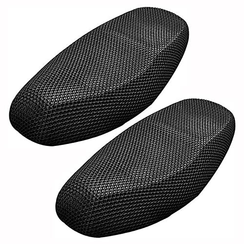 ANCLLO 2 Fundas de Asiento de Motocicleta 3D de Panal de Abeja Protector Solar Transpirable Protector de Silla cojín Resistente para Scooter ciclomotor protección Antideslizante (Negro, 75 x 60 cm)