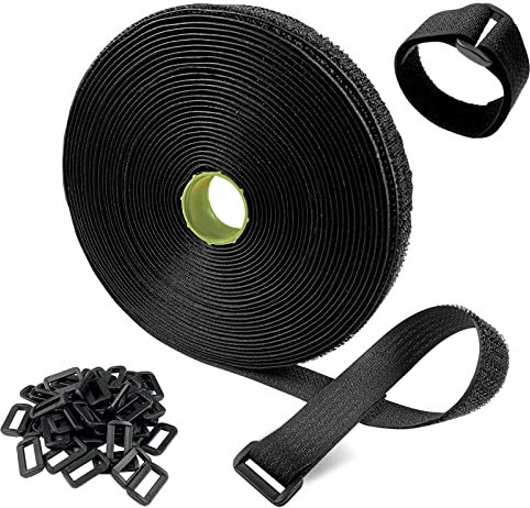 Newaner 10M fascette fermacavo con 50 fibbie, fermacavi riutilizzabili 2 cm larghezza, lunghezza di taglio libera fascetta cavi, per organizzare cavi, tubi flessibili, nero