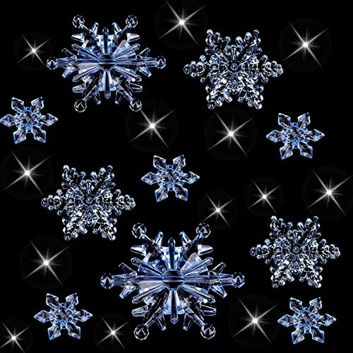 HERZWILD Christbaumschmuck Schneeflocken Anhänger 35 Stück - Klare Acryl Kristall Schneeflocken deko weihnachtenbaum Anhänger (Light Blue)