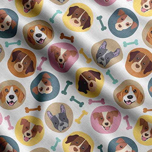 Soimoi Schwerer Baumwoll-Popeline-Stoff, Weiß -Hunde-Aufdruck -42 Zoll Breite, Natürlicher Baumwollstoff Für Die Herstellung Von Steppdecken, Kleidern, Röcken, Kissenbezügen, Tischdecken, 1 Meter