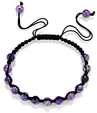 WETY Bracciale Tibetano,Bracciali Intrecciati con Perline di Ametista Naturale, Bracciale in Cristallo Regolabile Nero Gioielli in Cristallo Reiki per Uomo Donna