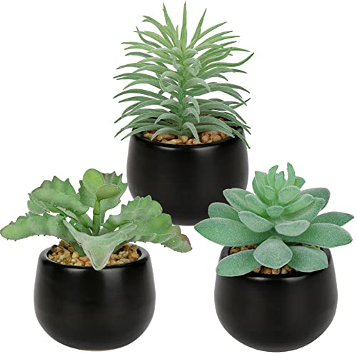 Juego de 3 plantas artificiales suculentas artificiales en maceta de cerámica, plantas suculentas artificiales en maceta para habitaciones, hogar, baño, dormitorio, oficina, sala de estar