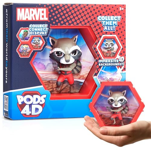 WOW! PODS 4D Marvel Rocket | Figurine à tête branlante à Collectionner Qui éclate de Leur Monde dans Le vôtre | Présentoir Mural ou d'étagère | Jouets et Cadeaux Marvel | Série 1 n° 459