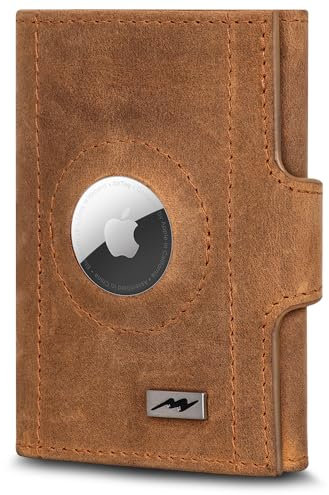 Marc Peter® Washingon Leder Slim Wallet - Airtag Geldbörse mit Münzfach - RFID Schutz kleines Mini Portmonee - Kreditkartenetui Kartenetui – Airtag Portemonnaie Geldbeutel Bräune Hunter
