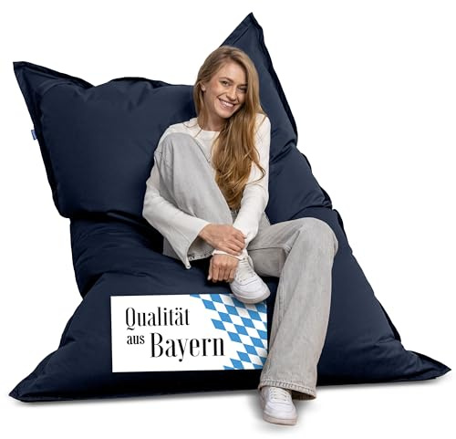 Bruni Puf gigante Caree en color gris azulado – Puf rectangular XXL con 140 x 180 cm y relleno de 400 l, con funda interior, saco reclinable, funda extraíble, interior y exterior, de Alemania