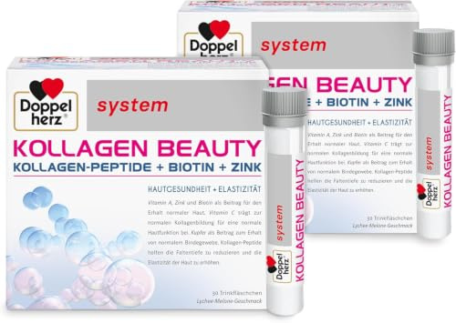 Doppelherz system KOLLAGEN BEAUTY – Kollagen-Peptide für straffere und glattere Haut – 2 x 30 Trinkampullen, 2240.0 grams