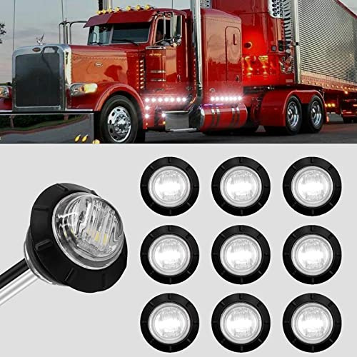 Biqing 10PCS Feu de Position Latéral Blanc,3/4 Rond Feux De Dégagement 12V 24V LED latérales Feux de Gabarit Avant Feux Arrière Lampes Indicateur de Position avec œillet en Caoutchouc