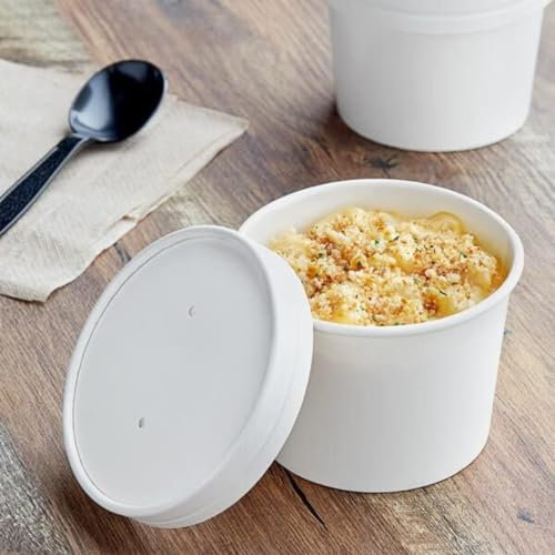 HOT BARGAINS Disposable Paper Soup Cups with Lids, Food Grade Kraft Paper Construction, Temperature Resistant -20° to 120°, White, 12oz/360ml, Pack of 25