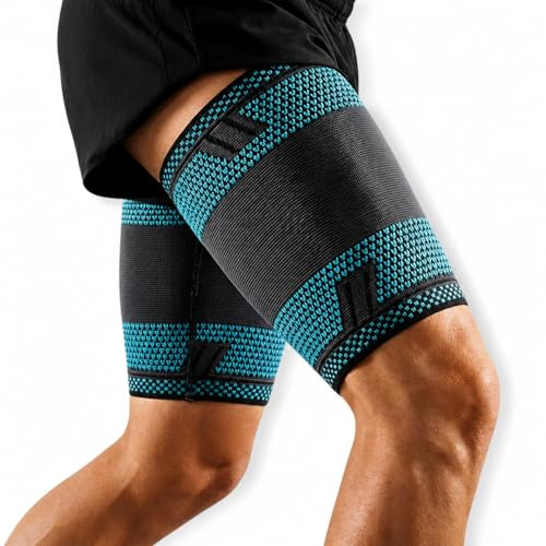 AGILE NOW® Oberschenkelbandage Oberschenkel Kompression Stabilisator, Rutschfest Oberschenkel-Kompressionsbandage für Männer & Damen (2 Stück) Blau L