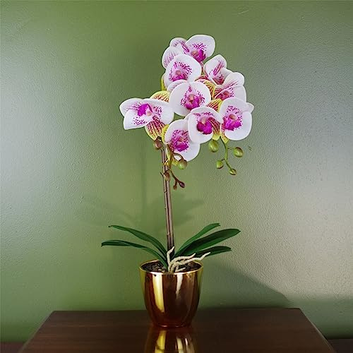 Leaf Orchidea Arlecchino artificiale, 48 cm, rosa con vaso dorato
