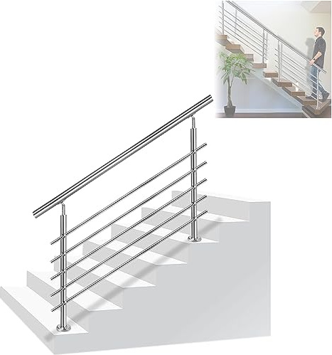ACXIN Corrimano ringhiera per scale, Ø 42 mm, barre per ringhiere in acciaio inox, montaggio a pavimento, kit per scale (120 cm, 5 barre trasversali)
