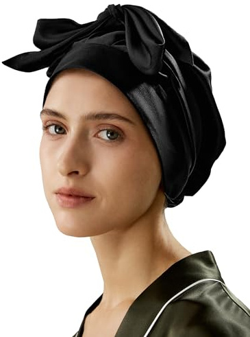 LilySilk Damen 100% Reine Maulbeerseide Seidenmütze zum Schlafen | Schlafmütze, Schlafhaube, Naturgewebe, Haarpflege, langem elastischem Band zum Halten, Frizz und Haarausfall vorbeugen