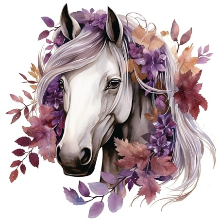 GRAZDesign Wandtattoo Pferd mit Blumen, Lila für Mädchen Wandaufkleber Kinderzimmer & Mädchenzimmer, Wanddeko als Aufkleber - 31x30cm
