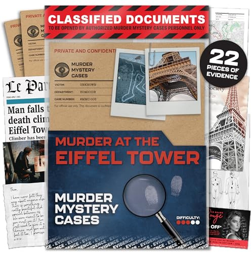 Lucky Egg MMC Death in the Eiffel Tower – Thrilling Murder Mystery Games for Adults in Paris – 22 Realistic Evidence Pieces, 150 Min Gameplay (3/5 Difficulty) – Cold Case Files Game for 1-10 Players