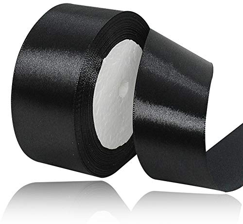 Schwarz Satinbands 40mm Breit, 22 Meters Schleifenband, Geschenkband für Geschenkverpackungen, DIY Handwerk, Blumensträuße, Nähprojekte, Schleifenherstellung, Geburtstags- und Hochzeitsdekorationen