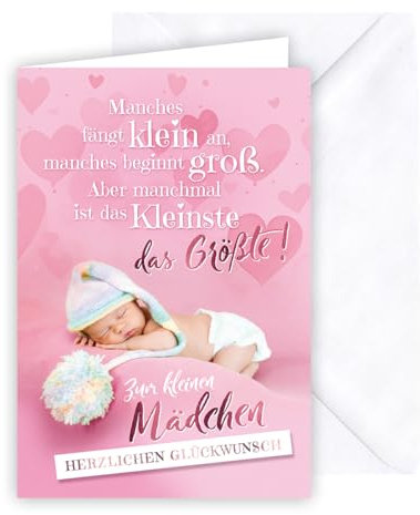 KE - Glückwunsch-Karte zur Geburt für Mädchen, mit Umschlag, DIN B6, Babykarte, Baby Geburtskarte, Karte zum Baby