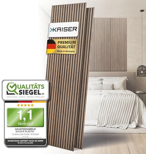 KAISER plastic® Akustikpaneele | Farbe: Eiche dunkelbraun | Wandpaneele in verschiedenen Formaten | Deko Wohnzimmer | Wanddeko in Holz | Akustik Paneele Wand | Lamellenwand (240 x 60 cm - 4STK)