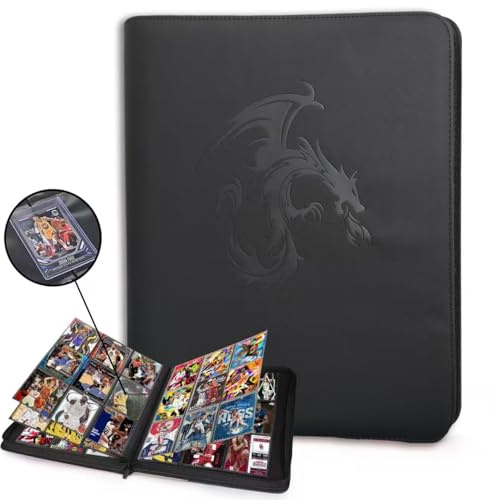 Toploader-Binder, 9 Taschen, für 288 Top-Loader-Ordner, Sammelalbum für 7,6 x 10,2 cm Karten, YugiOh, MTG, Baseball, Fußball-Cads, Schwarz