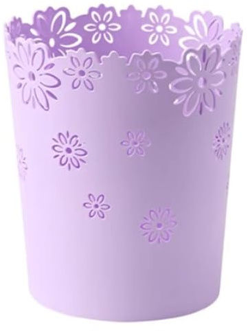 SMELEYOU Waste Paper Bin 7.5 Inch Plastic Hollow Waste Paper Basket Flower Lace Round Waste Bin for Bedroom Bathroom Kitchen and Office M Purple for Home