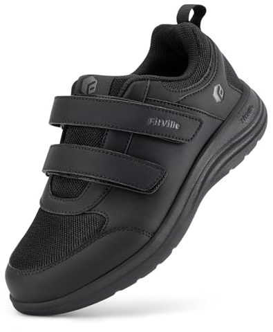 FitVille Women's Extra Wide Fit Shoes for Swollen Feet, Easy Close Adjustable Diabetic Shoes for Ladies, Non-Slip Lightweight Orthopedic Walking Trainers for Elderly, Black, 5 UK Wide
