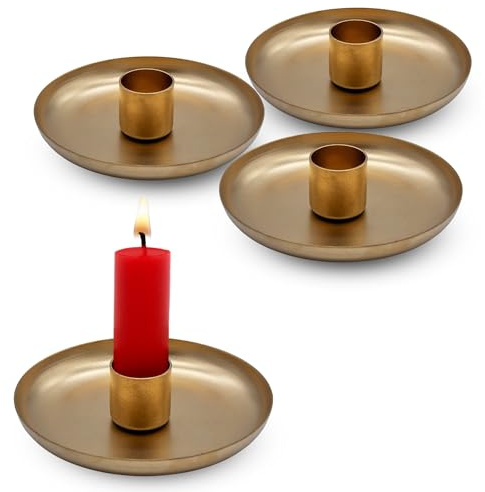 Spetebo Metall Kerzenschale Gold 4er Set - 10 cm | Schale mit Halter für Stabkerzen, Advent Weihnachten, Kerzenleuchter Kerzenständer Kerzenhalter, Kammerleuchter