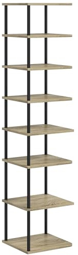 HOMCOM Meuble à chaussures à 8 niveaux meuble de rangement, range-chaussures, cadre en métal, étagères aspect bois, porte-chaussures, 28 x 26 x 125 cm