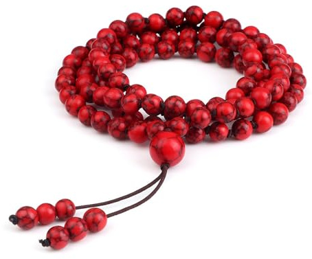 Musihy Chakra Armband Echte Steine Für Männer, 1Pcs 6mm Rot Türkis Stein Mehrlagig Armband für Herren Damen, Stil 9 | Elastisch