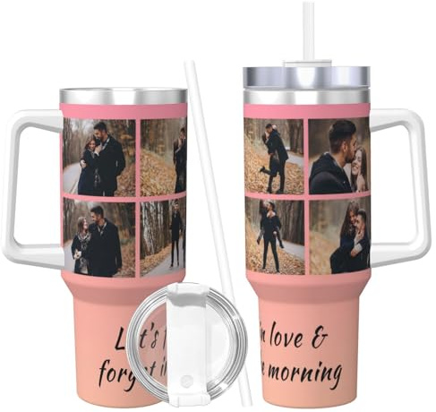 Naispanda Gobelet Personnalisé avec Poignée et Paille, 40oz/1135ml Mug Isotherme Personnalisable avec Texte Nom Photo Prénom Cadeaux pour Femme Homme Maman Papa et Amis Anniversaire