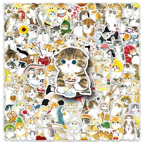 100PCS Cute Cat Stickers for Water Bottles Luggage Phone Case Scrapbook Skateboard Laptop Bike Car Notebook Helmet Guitar,Kawaii Cute Animal Waterproof Decals for Teens Boys Girls Kids Adults