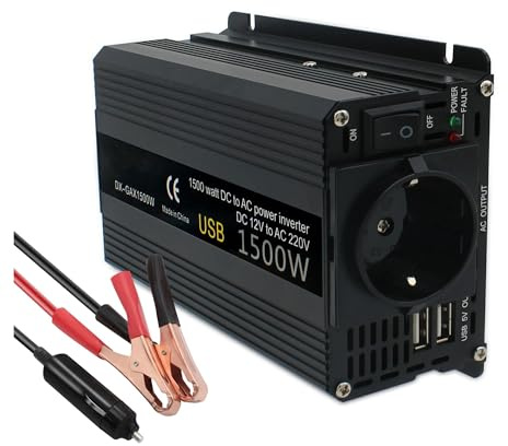 Onduleur Transformateur Convertisseur Puissance 12 V 220 V 500 W/1500 W/2000 W/2600 W/3000 W Prise UE Onduleur Automatique 12 V Transformateur Onduleur Solaire Voiture Convertisseur(12V 220V 1500W)