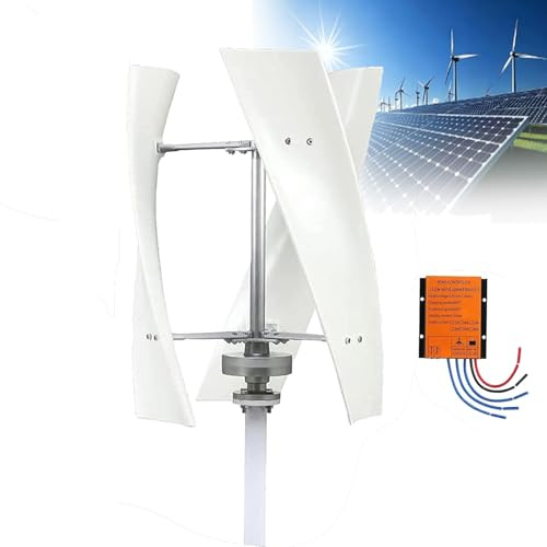 Aerogenerador Vertical de 14000 W con Controlador,3 aspas,12V/24V/48V.Kit de turbina eólica de imán Permanente para Sistemas híbridos eólicos y solares.(White,24V)