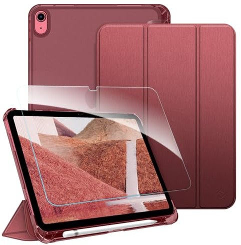 Fintie Funda y Protector de Pantalla para iPad 11ª generación 2025 de 11 Pulgadas, iPad de 10ª generación 2022 de 10,9 Pulgadas con lápiz, Translúcida Carcasa de Suave TPU - Burdeos