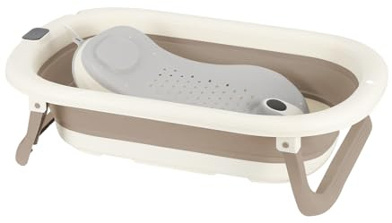 Babybadewanne mit digitalem Temperatursensor, faltbare Babybadewanne, ergonomische Halterung, schnelle Entwässerung, (gewöhnliches Braun)