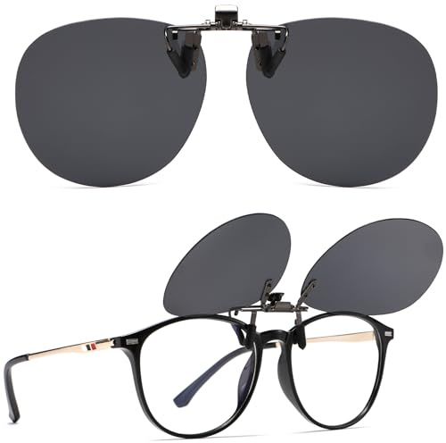 Musivon Runda Clip-On solglasögon för receptbelagda glasögon – polariserad flip-up-design, anti-bländning och UV400-skydd (unisex), Svart, 53mm*58mm