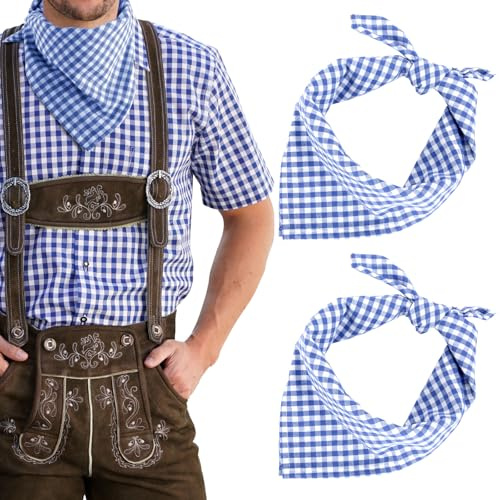 Zidoley 2 Stück Trachtentuch, Oktoberfest Accessoires für Damen Herren, Oktoberfest Outfit Trachten Halstuch Zubehör, 50 * 50cm, Chequered Trachtenhalstücher Bayern Dreieckstücher (Blau Weiß)