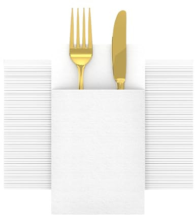VANHEON Disposable Napkins, Linen-Feel White, Prefolded for Silverware | 50 Pack, Cloth Like Napkins, Built-in Flatware Pocket, Air Laid Technology, for Wedding Party, 16 x 16