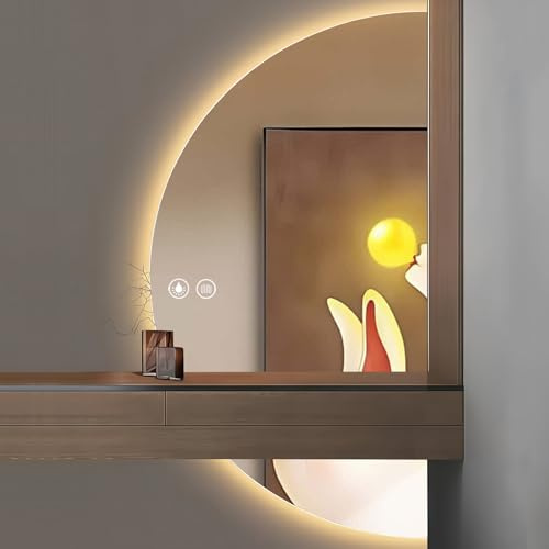 Badspiegel mit Beleuchtung 120 × 60cm Halbrunder Beschlagfrei Badezimmer Badezimmerspiegel mit Licht Asymmetrisch LED Spiegel Bad mit 3 Lichtfarben Dimmbar, Antibeschlag, Speicher, IP54 (B, 120×60CM)