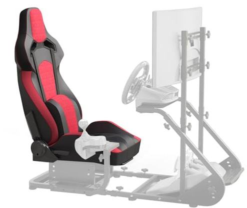Simulator Racing Seat, Universal PVC Bucket Style Reclinable Sport PU Leather with Adjustable Lock Slide (Red-2)