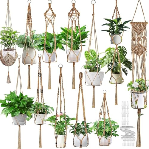 Malloom 12 Pack Boho Plant Hangers Indoor Outdoor Hanging Planter Set for Flower Pots Style Basket Holders for Home Decor