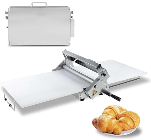 Sfogliatrice manuale pieghevole compatta, acciaio inox e pannello PE, regolabile fino a 25 mm, macchina stendi pasta per pizza, croissant, pasta fresca, dolci e pane(60x30cm)