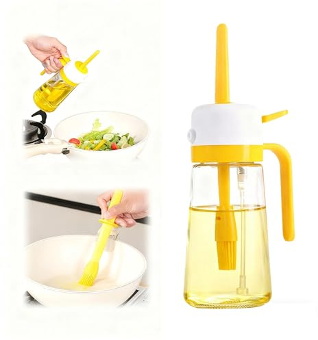 Benjiuun Olive Oil Dispenser Bottle for Kitchen,Olive Oil Sprayer Bottle for Cooking,2 in 1,Comes with A Silicone Brush,470ML