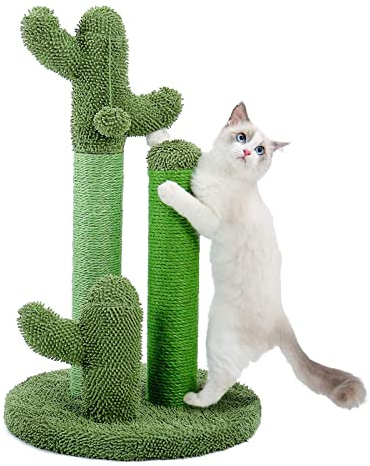 Rascador en forma de cactus con bola de felpa para gatitos pequeños, rascador de sisal natural para postes de interior para gatos de interior
