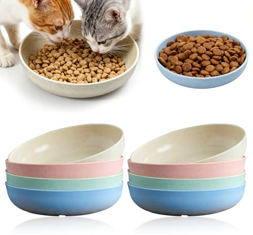 8-Pack Cat Bowls Whisker Friendly Shallow Wide and Water Bowls with Non-Slip Rubber Base Durable for Indoor Outdoor Cats (Assorted Colors)