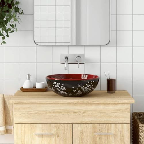 Lavabos de Salle de Bain,Vasque à poser noir et rouge rond Φ41x14 cm céramique,Evier Cuisine pour Cuisine, Wc d'invités
