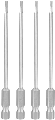 sourcing map 4 punte per trapano a testa esagonale da 5/64 SAE 1/4 gambo esagonale da 100 mm di lunghezza S2 in acciaio magnetico per avvitatore a percussione industriale esagonale elettrico, grigio