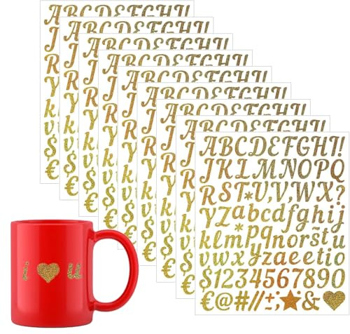 Pegatinas Letras Adhesivas Brillantes,10 Hojas 880 Piezas 1 Pulgada 3D Letras CalcomaníAs NúMeros Alfabeto Símbolos Autoadhesivas Doradas Vinilo Impermeable para Tarjetas,ArtesaníA y ÁLbum Recorte
