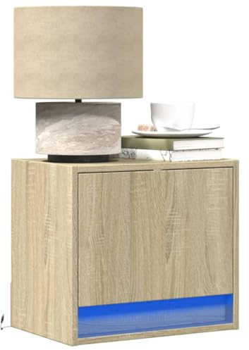 QZZCED Comodino da parete con luci LED RGB, 1 cassetto di stoccaggio, legno di ingegneria stabile, risparmio di spazio, controllo delle modalità e luminosità, ideale per camera da letto