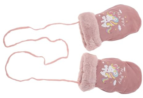 ANDRESLAD Moufles de Ski Imperméables pour Garçon et Filles 6-12 Moufles Chaudes Doublure Polaire Motif Licorne Rose Cœur Protection Hiver Extérieure Cordon Anti-Perte Taille M